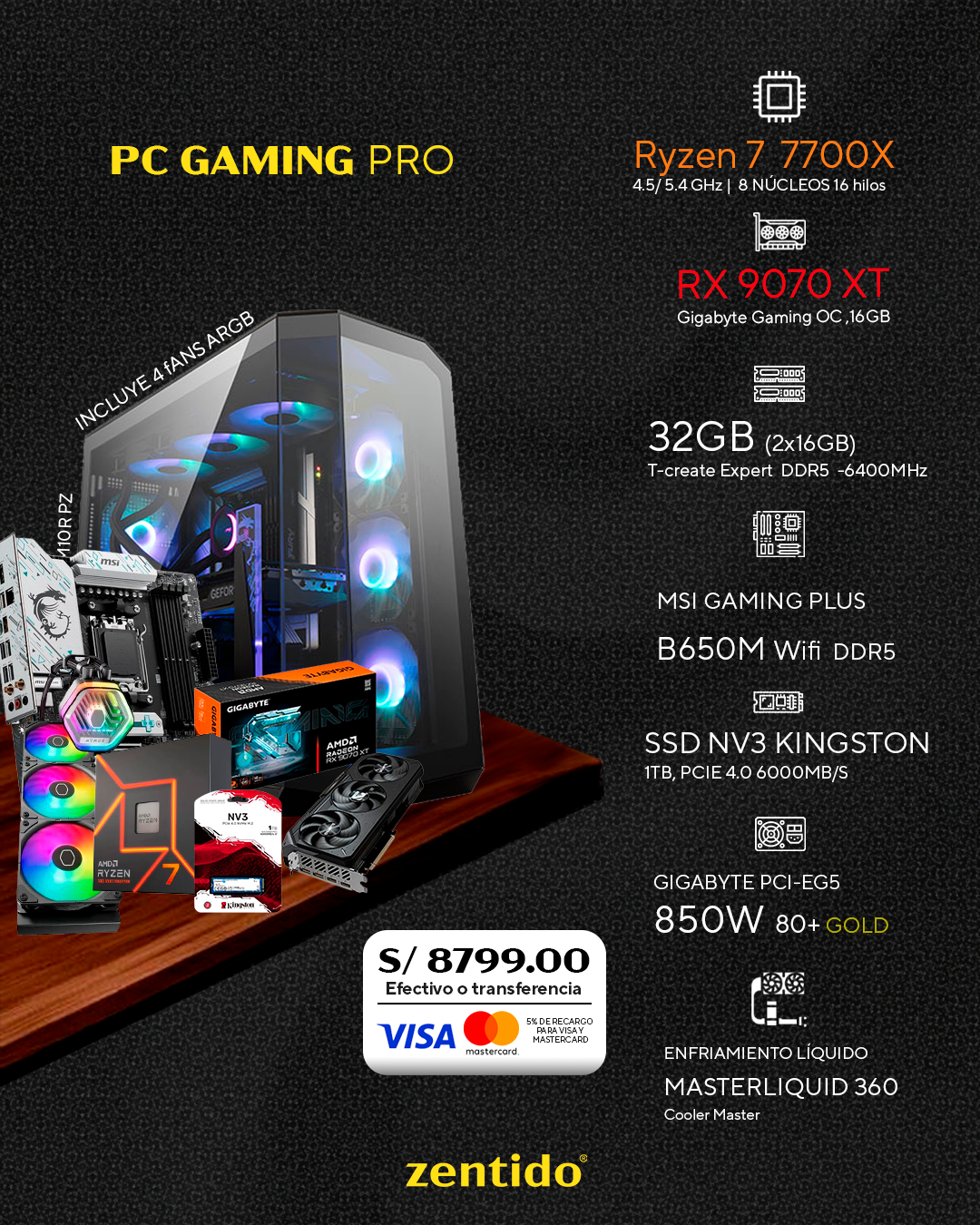 Pc Gaming Pro | Ryzen 7 7700X + RX 9070 XT 16GB