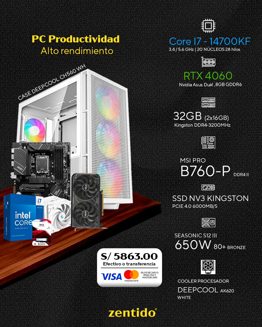 PC PRODUCTIVIDAD | CORE I7 14700KF + RTX 4060 8GB
