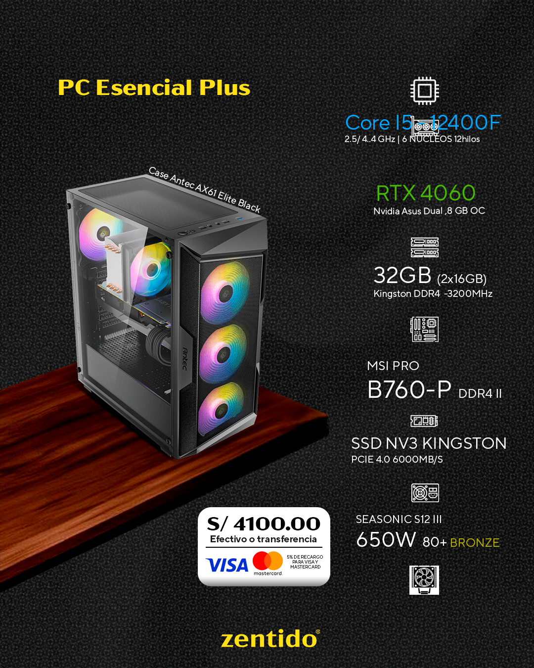 PC Esencial Plus| Core i5 121400F + RTX 4060 8GB