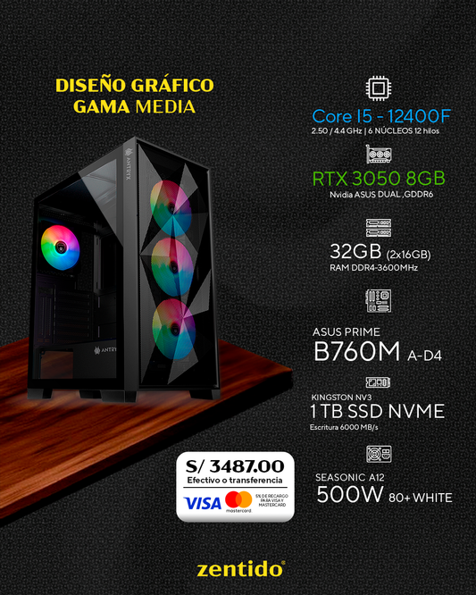 PC Diseño Gráfico | Core i5 12400F + RTX 3050 8GB