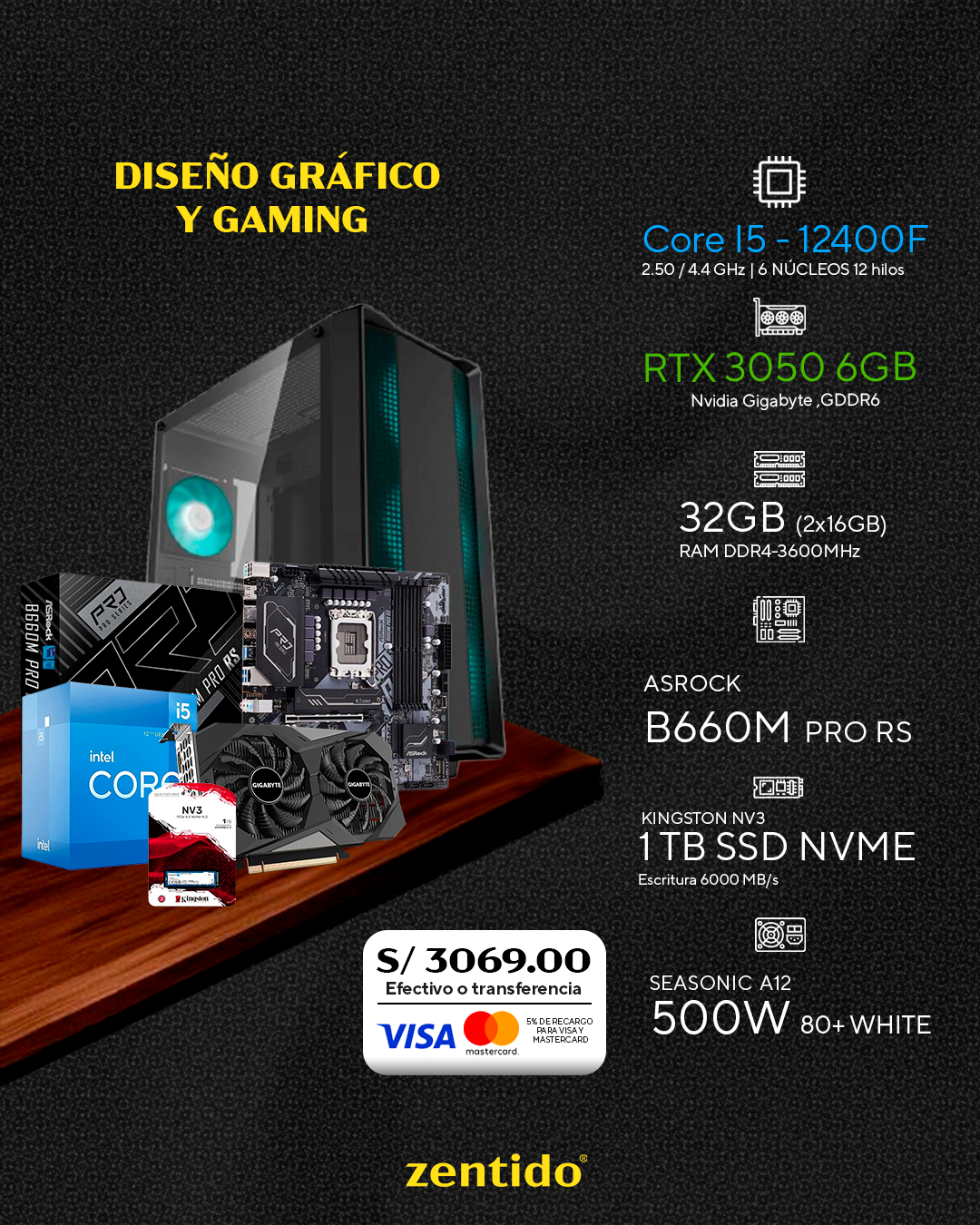PC Diseño Gráfico & Gaming | Core i5 12400F + RTX 3050 6GB