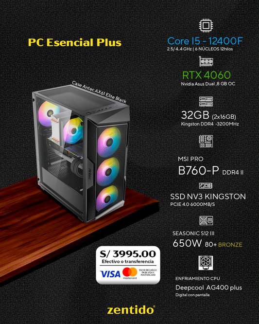 PC Esencial Plus| Core i5 121400F + RTX 4060 8GB